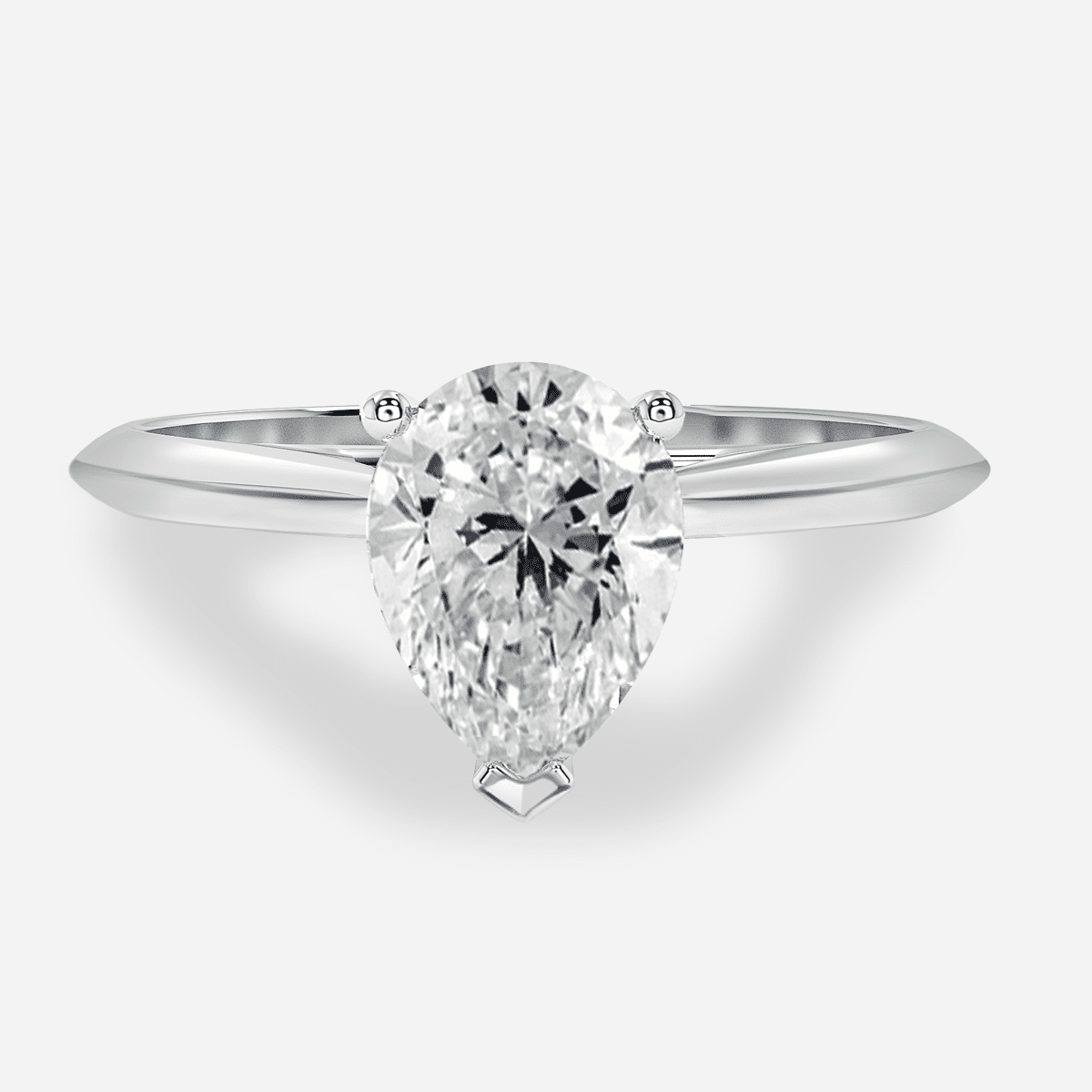 Front View - Classic pear lab grown diamond solitaire ring in plain white gold band.