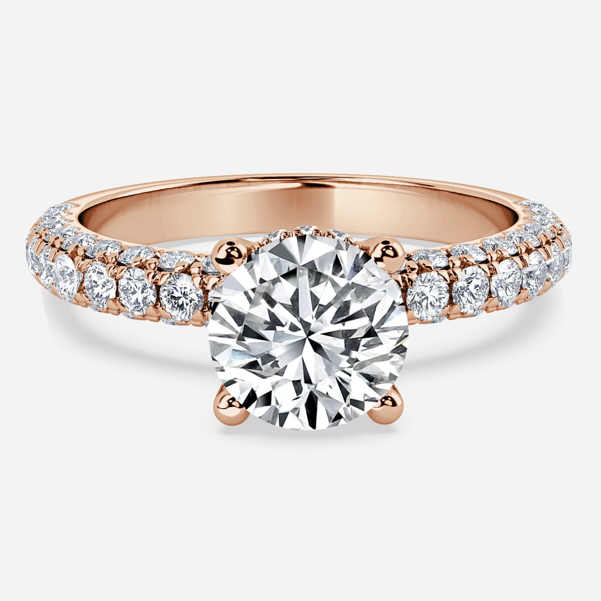 Front View - Lab grown diamond round solitaire ring with with diamond band rose gold