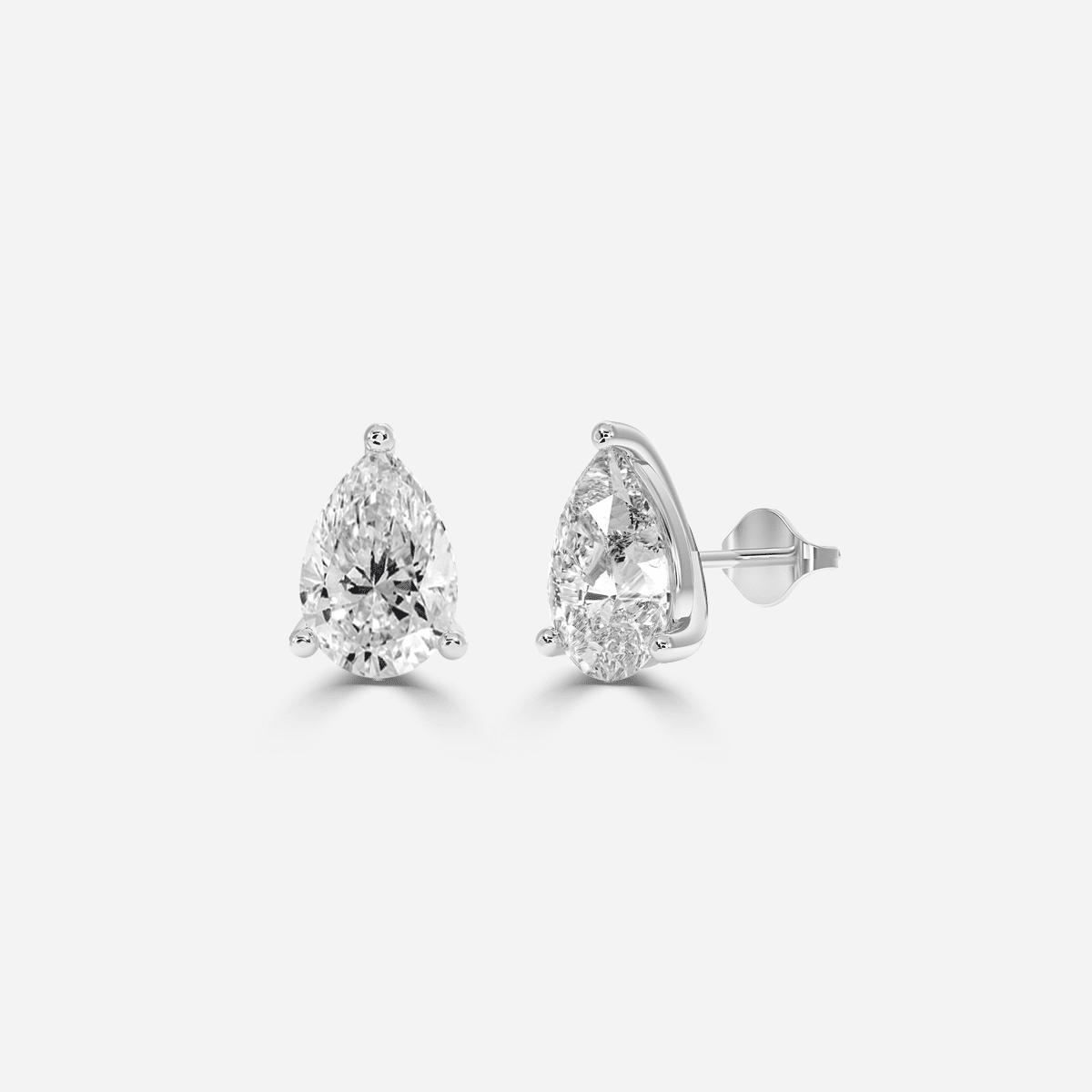 Classic Pear lab grown diamond solitaire earrings in white gold
